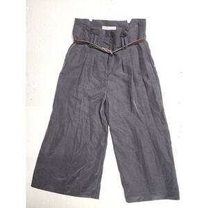 BCBGeneration Pants Women Size 4 Charcoal Cropped Pull On Wide Leg Belted NWT